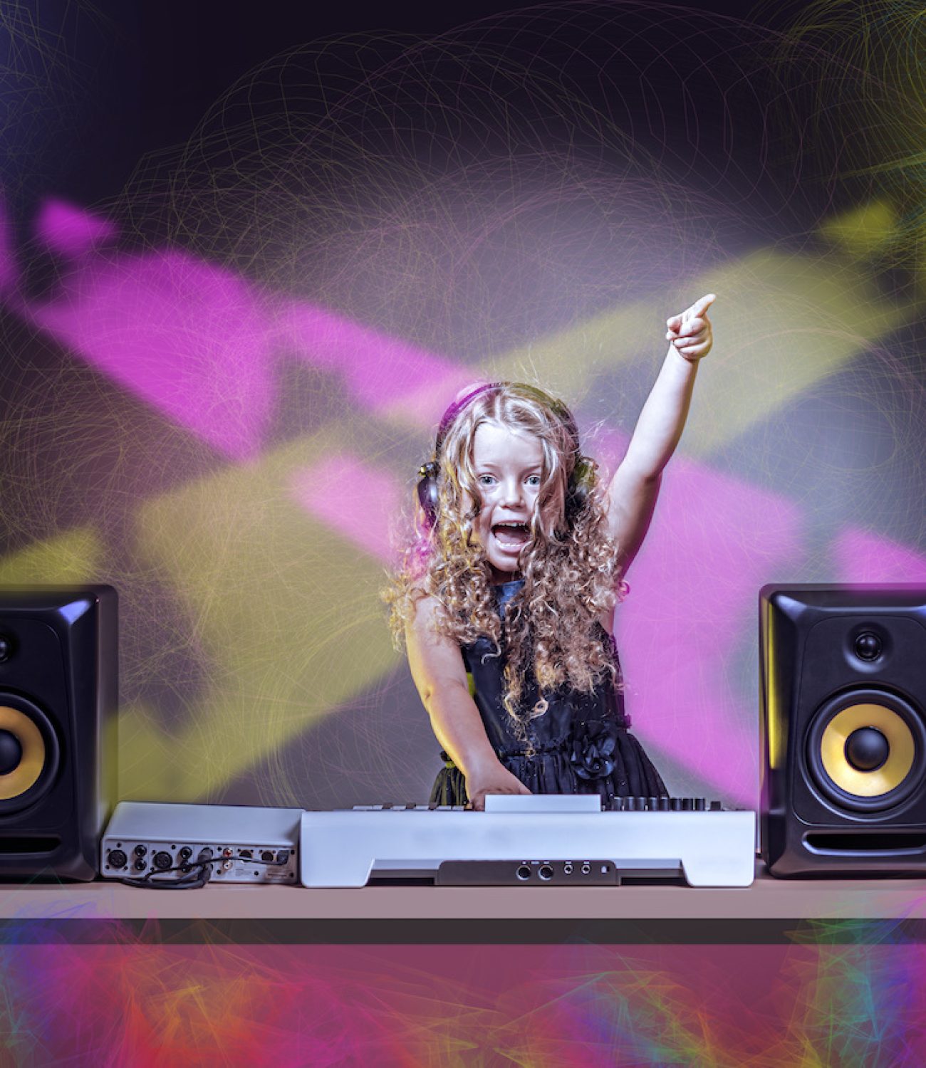 a gradeschooler girl as DJ at the kids disco